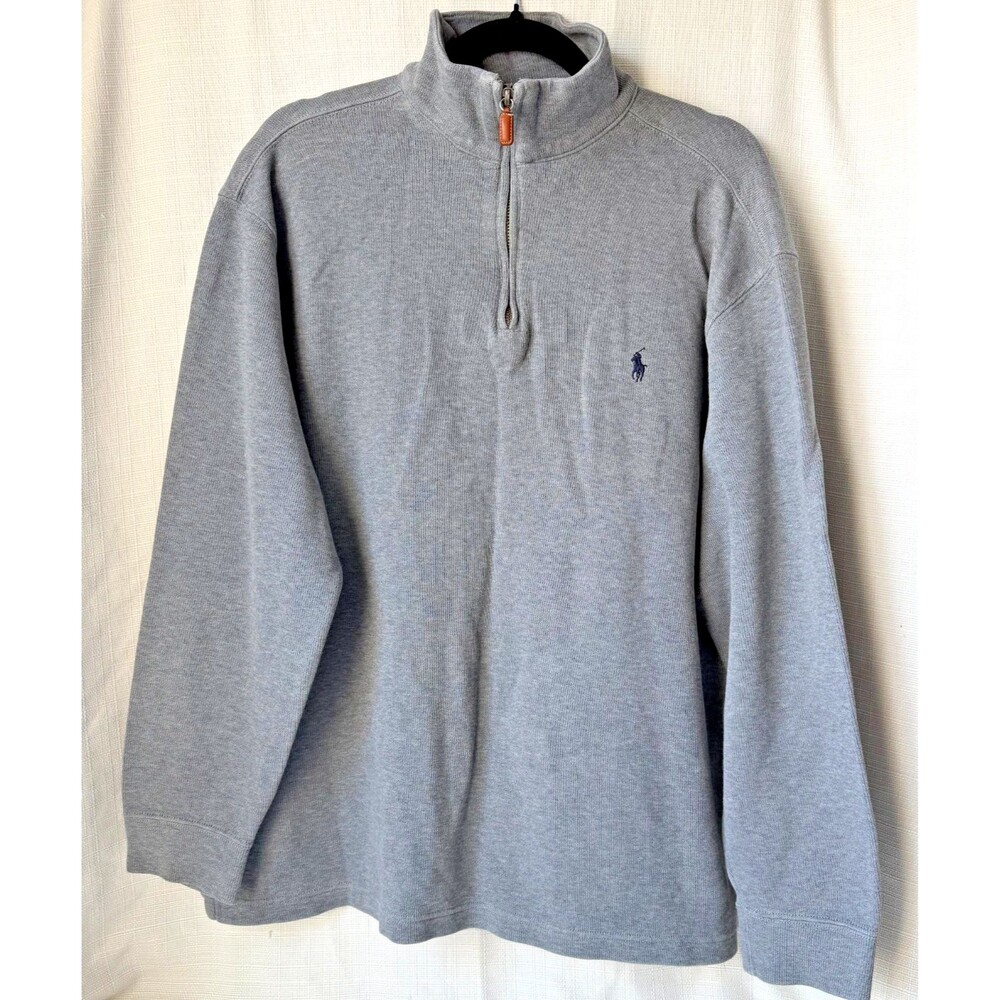 Polo Ralph Lauren Men's Large Gray Quarter Zip Pullover Sweatshirt Pony Logo